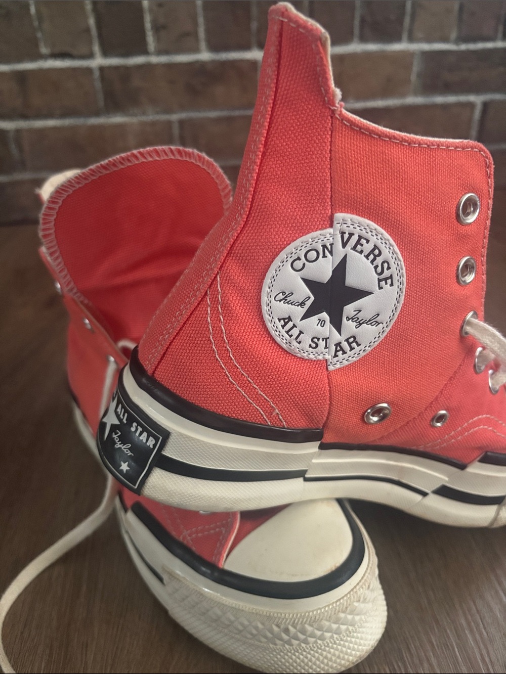 Converse High Top Sneakers - Coral Orange Canvas with White Accents - Picture 3 of 12